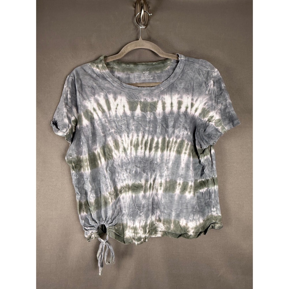 Aerie T-Shirt Womens Large Green Tie Dye Side Tie Cropped Relaxed Tee